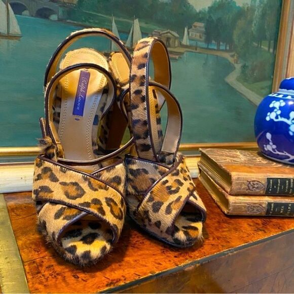 Ralph Lauren Collection Leopard Print Kelsey Pony Hair Calf Platform Sandal - Picture 3 of 16